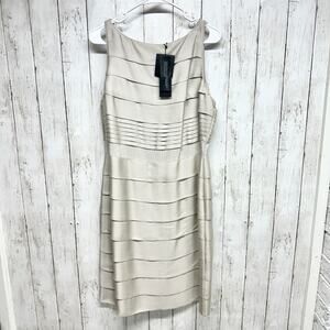 Banana Republic Women Dress 12 Linen Beige White Stripe Sheath Career Cocktail